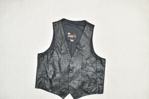 PARK V Men's Black Leather Motorcycle Vest Biker Size 50 Long Made in USA